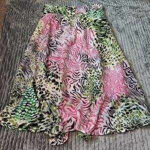 Robert Louis Maxi Long Skirt Multicolor Sz 16w Asymmetrical Elastic Waist Flowy